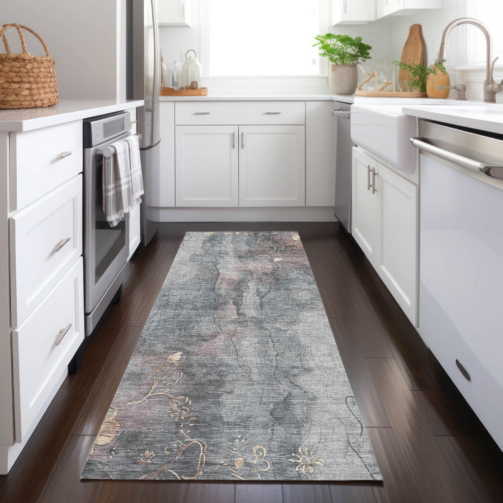 Machine Washable Indoor/Outdoor Chantille ACN1869 Gray 2'3" x 7'6" Runner Rug