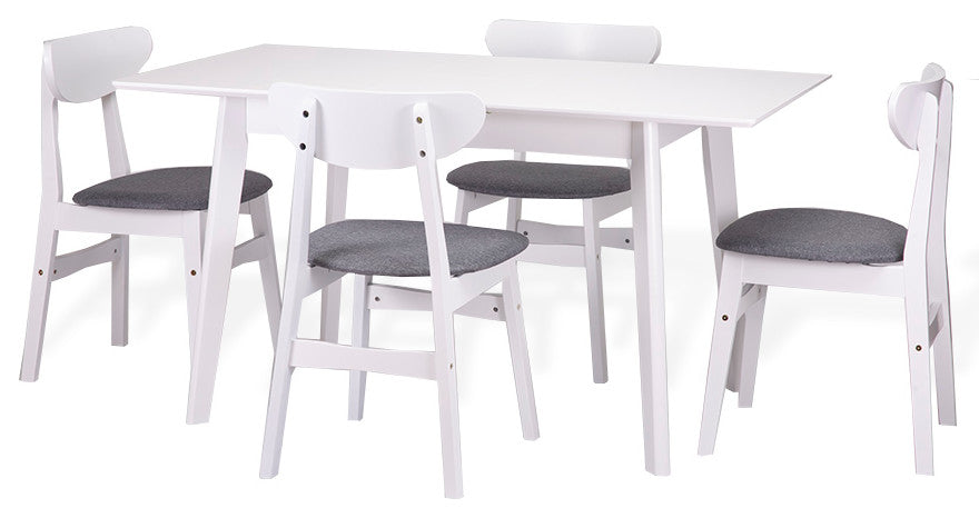Extendable Rectangular Dining Room Table Modern Solid Wood, White