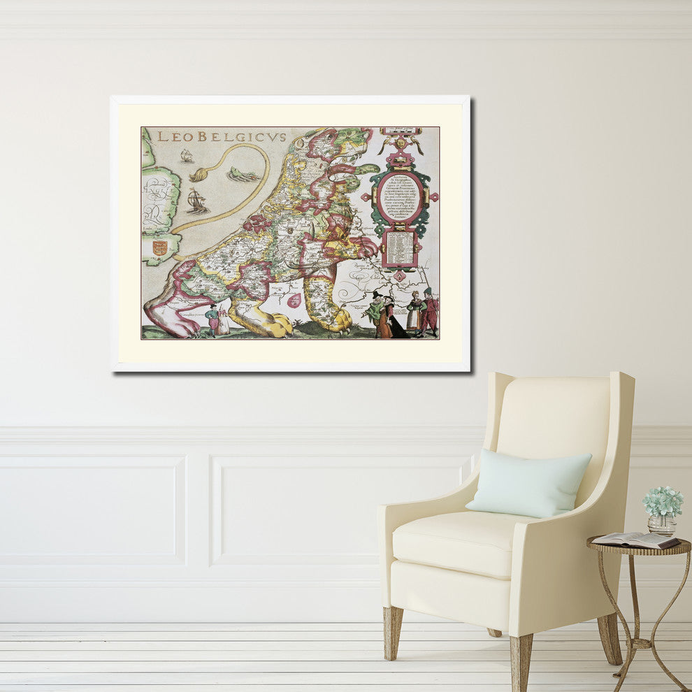 Leo Belgicvs Old Map Print On Canvas With Picture Frame Art Collection 16" X 21"