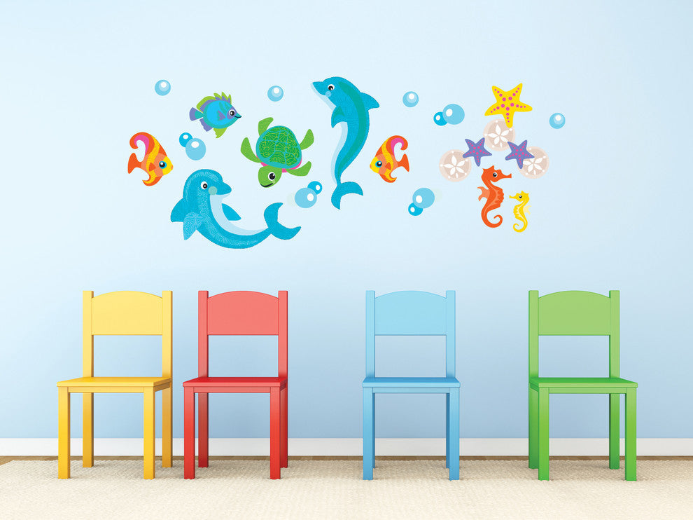 Dolphin Fabric Wall Decals With Fish, Sea Turtle, and More, Standard Size