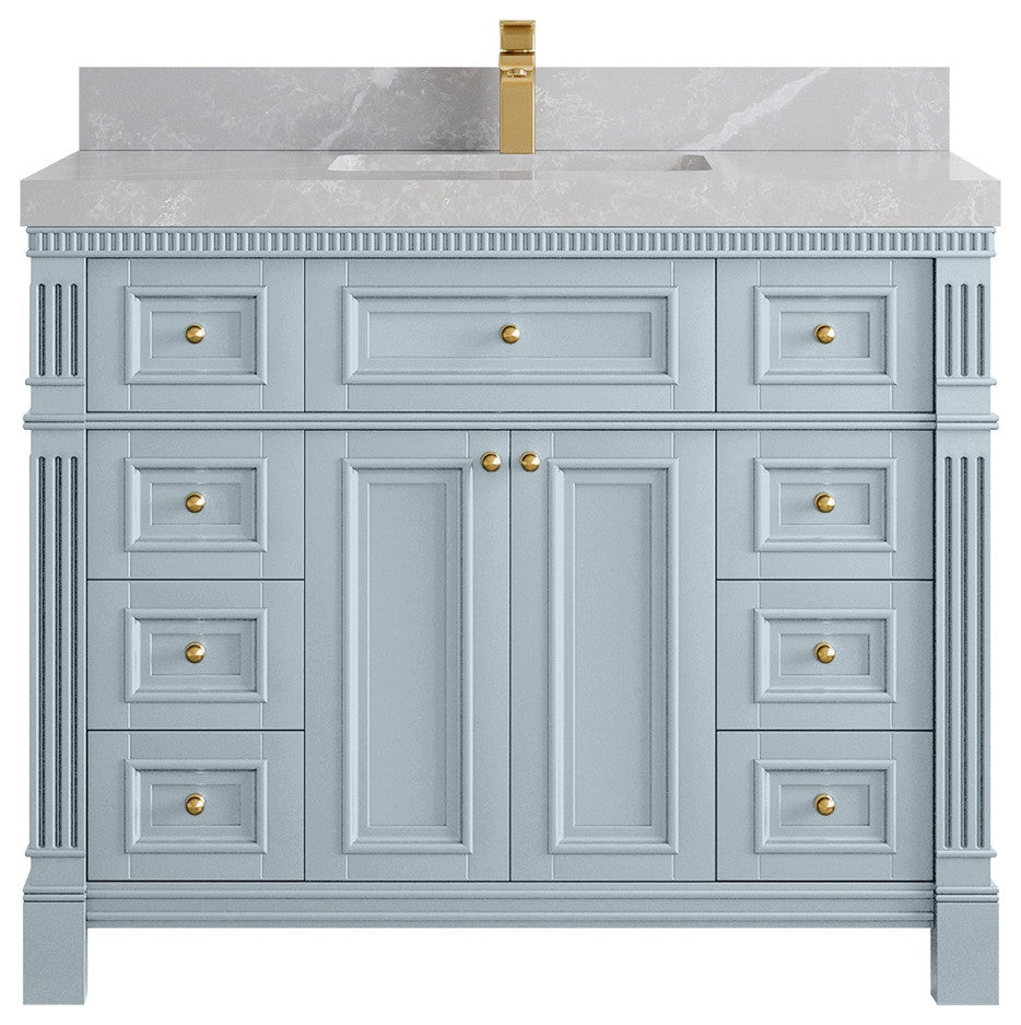 Paris 42" Single Sink Bathroom Vanity, Blue Heather 2" Pearl Gray