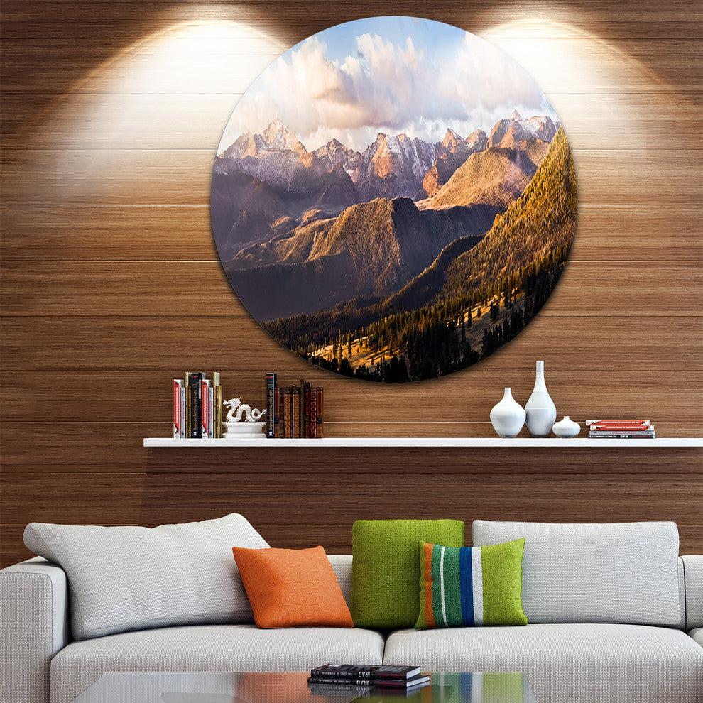 Clouds Over Long'S Peak Landscape, Large Disc Metal Wall Art, 11"
