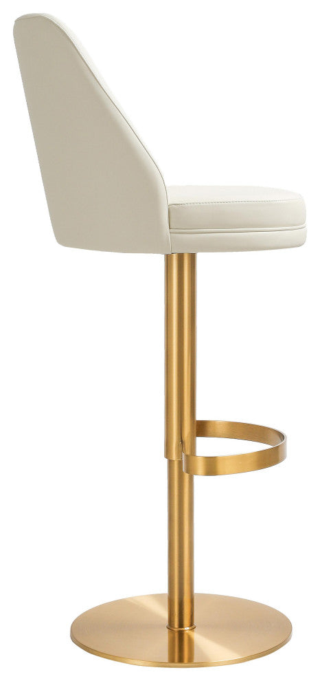 Maven Cream and Gold Adjustable Swivel Stool - White
