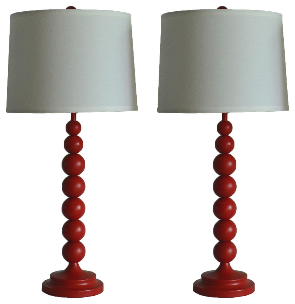 Set of 2 Stacked Ball Table Lamps, Glossy Red