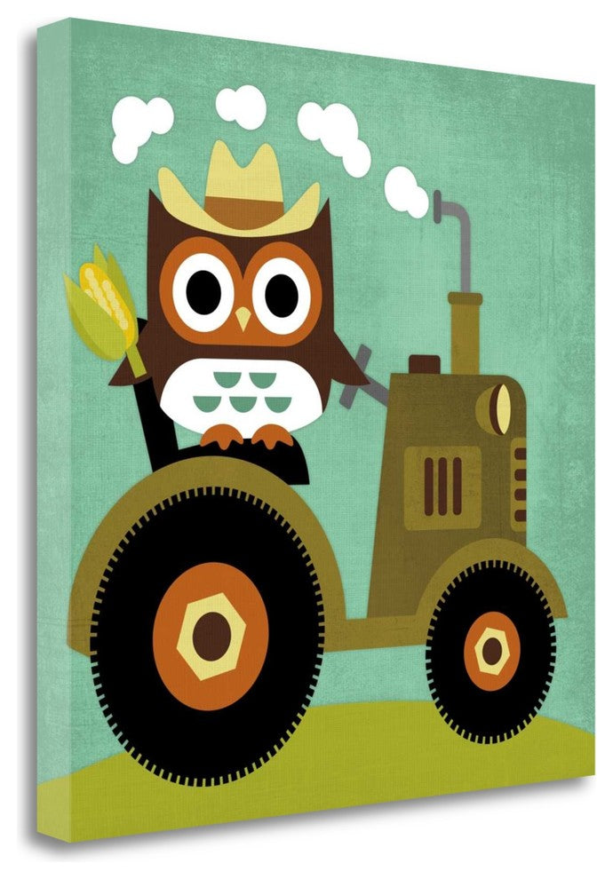 "Owl On Tractor" By Nancy Lee,Ready to Hang Giclee Print on Gallery Wrap Canvas