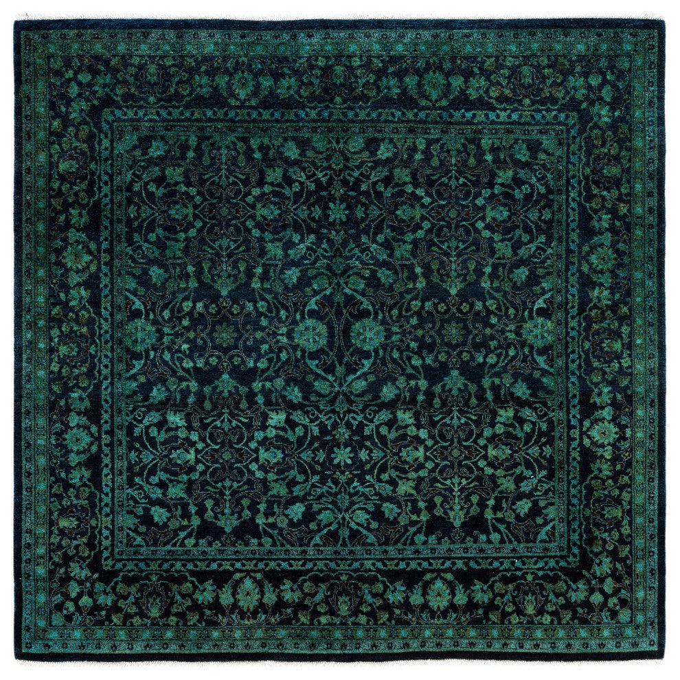 Overdyed One-of-a-Kind Hand-Knotted Area Rug Green, 4' 10" x 5' 1"