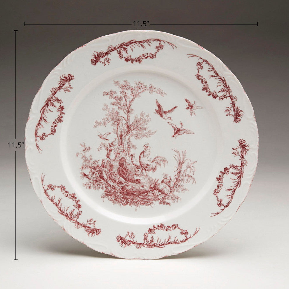 Crawford Porcelain Round Farmhouse Decorative Plate, Red/White