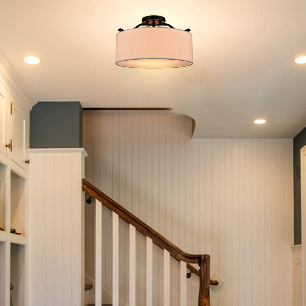 Modern Fabric Drum Ceiling Light,Black