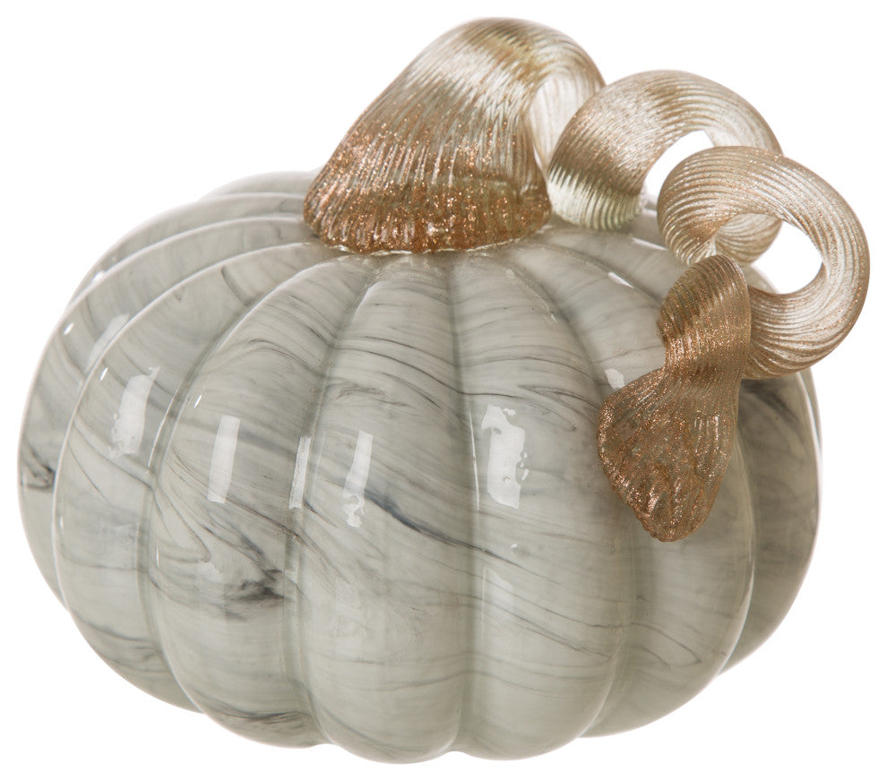 Set of 2, Gray Marble Glass Pumpkin