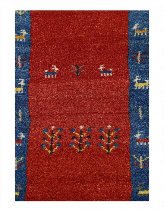 Red Color Fine Hand Knotted Gabbeh Runner 1'6"x3'11"