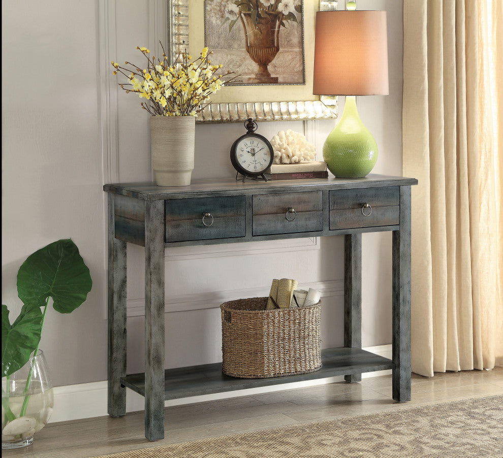 Glancio Console Table, Antique White and Teal