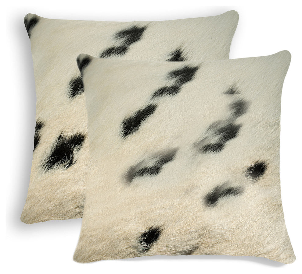 18"x18" Torino Kobe Cowhide Pillows, Set of 2, White and Black