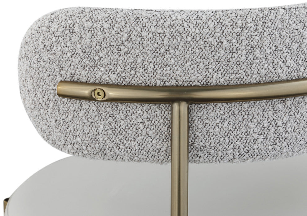 Beacon Dining Chair, Set of 2, Taupe, Vegan Leather and Boucle Fabric, Brushed Brass Finish