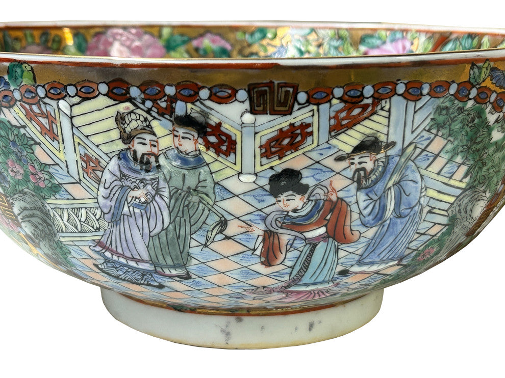 Chinese Vintage Famille Rose People Scenery Porcelain Art Bowl Hws4399