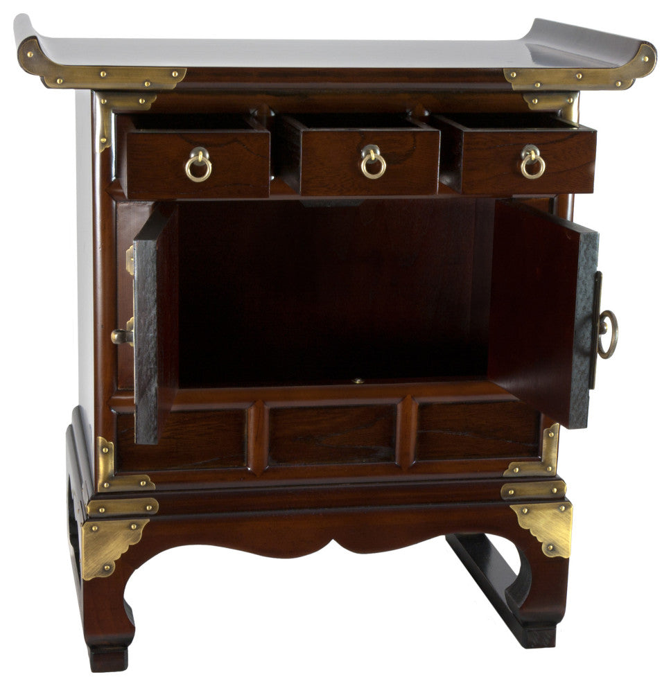 Korean Antique Style 3 Drawer End Table Cabinet