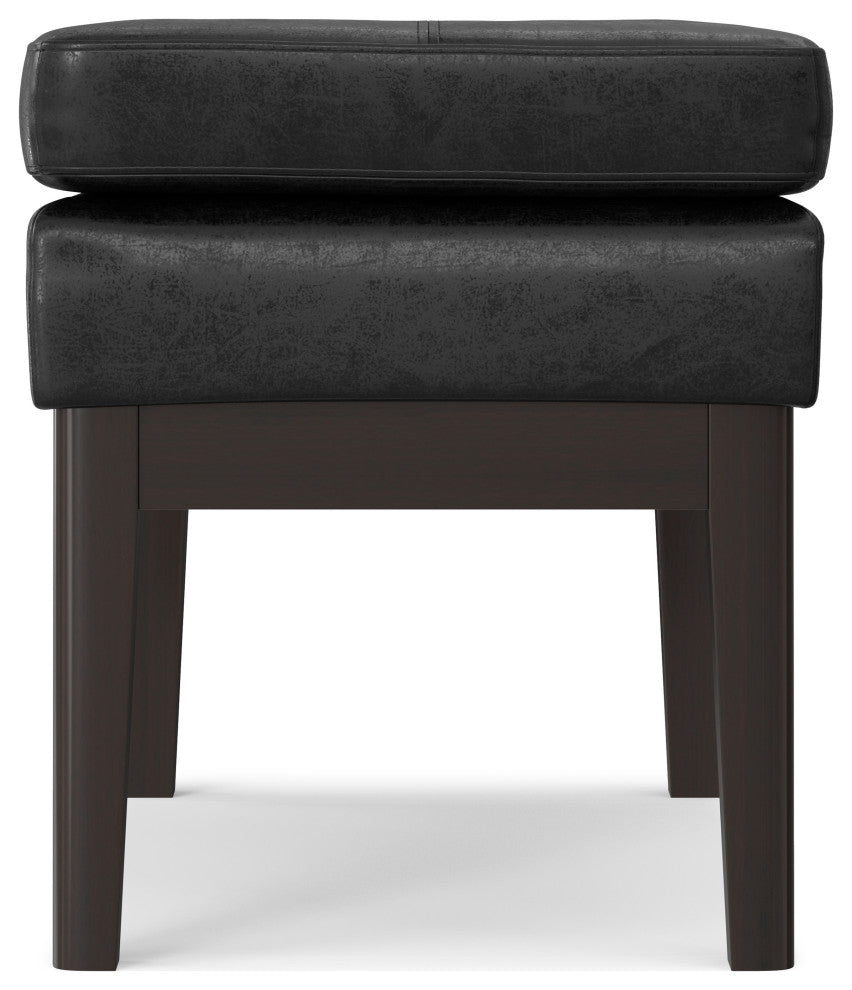 Carlson SOLID HARDWOOD Small Ottoman Bench, Distressed Black