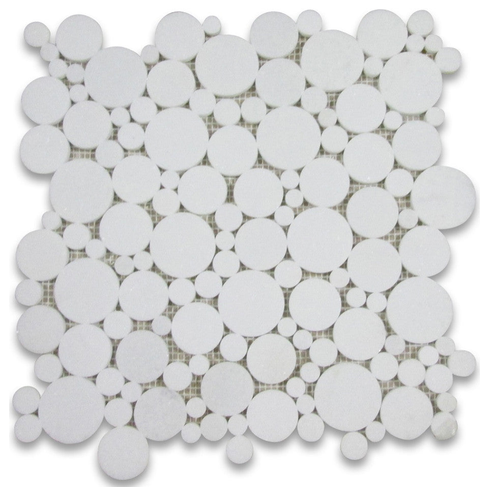 Thassos White Marble Bubble Round Paramount Mosaic Tile Polished, 1 sheet
