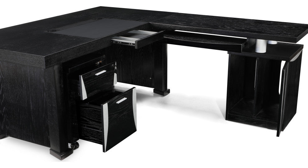 Pierce Black Oak Desk With Storage, Right