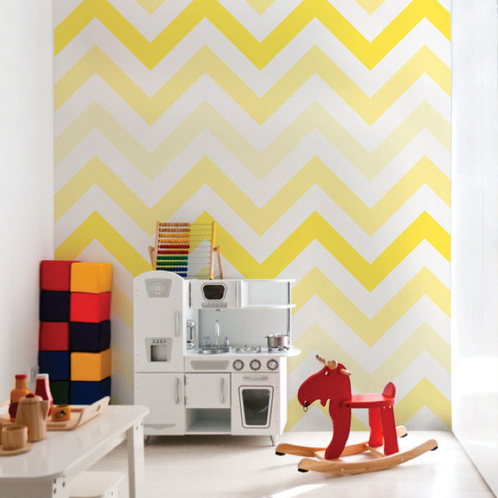 Chevron Peel and Stick Vinyl Wallpaper, Yellow, 24" X 60"