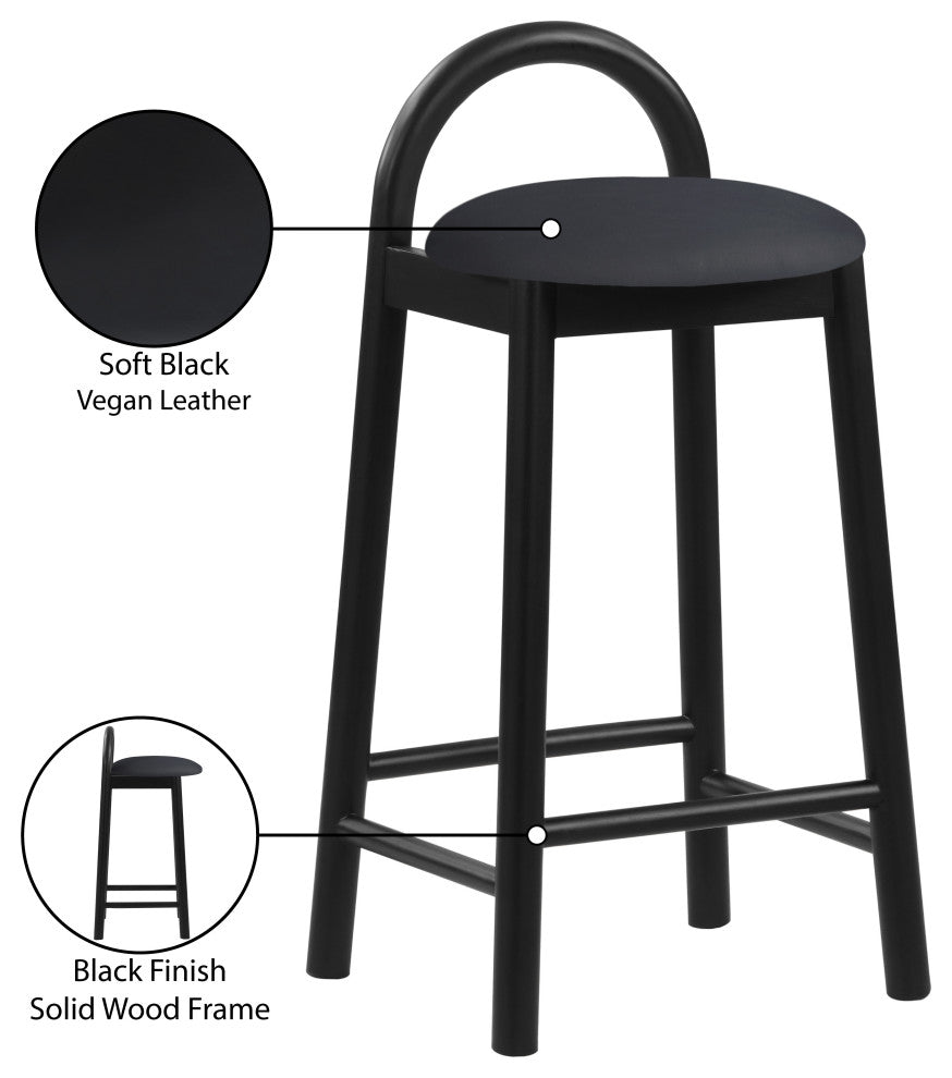 Meridian Furniture Calvin Vegan Leather Stool, Black, Black Finish
