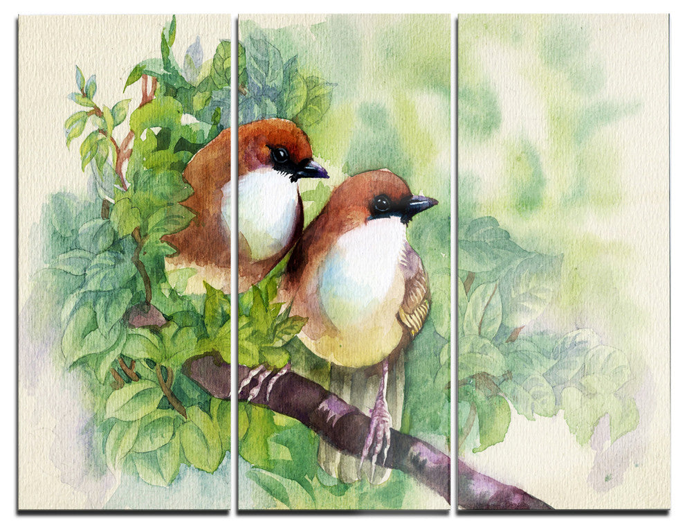 "Birds of Spring" Painting Metal Wall Art, 3 Panels, 36"x28"