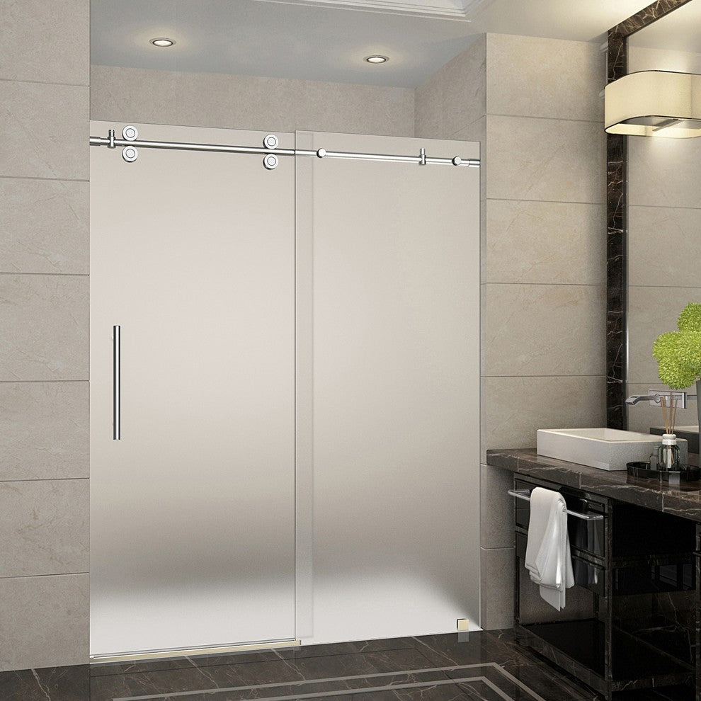 Langham 56"-60"x75" Completely Frameless Sliding Shower Door, Frosted, Chrome