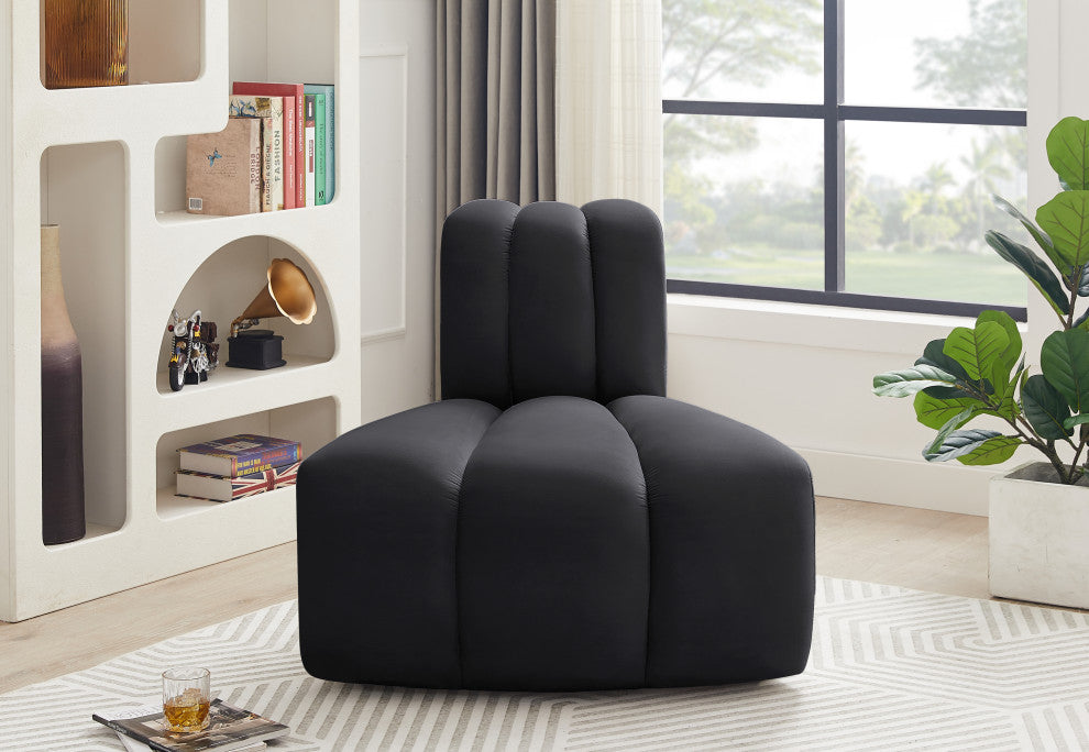 Arc Upholstered Modular Component, Black, 1-Piece: Reverse Corner, Velvet