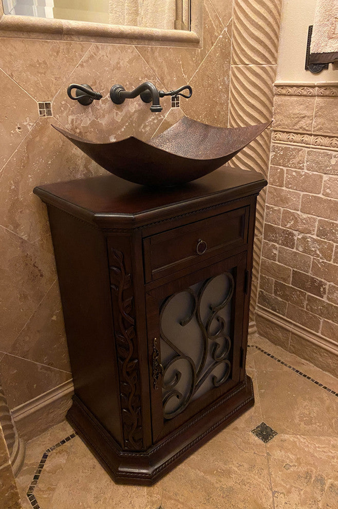 18" Rectangle Modern Slope Hammered Copper Bathroom Sink