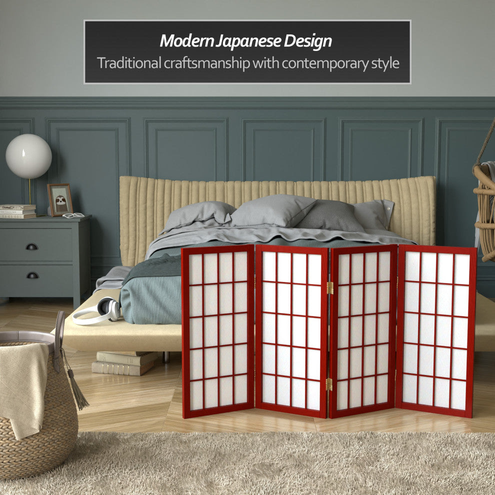 2' Tall Desktop Window Pane Shoji Screen, Rosewood, 4 Panels