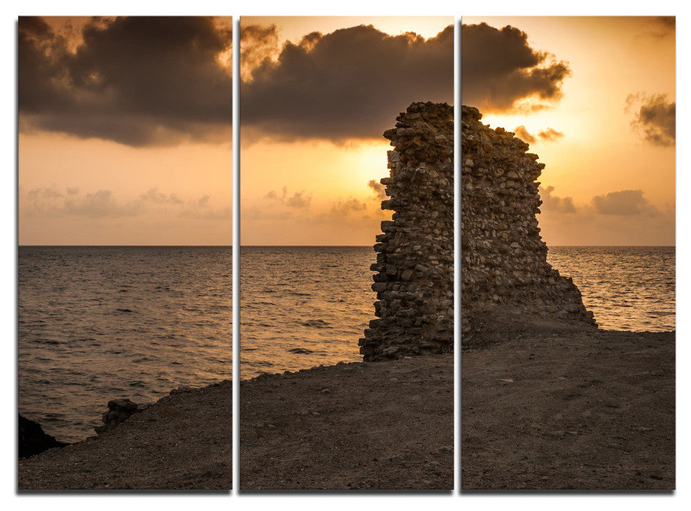 "African Ruins at Sunset Seashore" Metal Wall Art, 3 Panels, 36"x28"