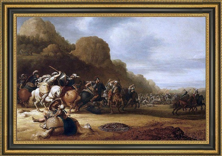 Gerrit Claesz Bleker Cavalry Battle Scene Framed Premium Canvas Print, 16"x24"