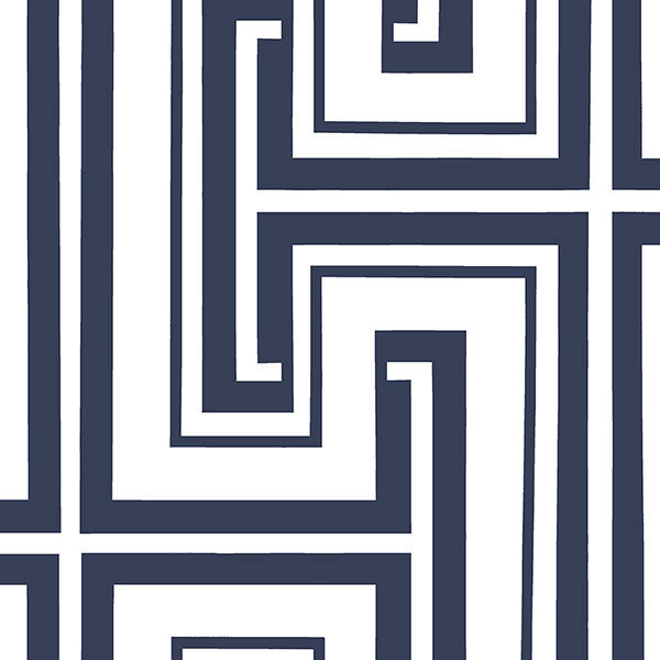 Maze Geometric Wallpaper, Navy Blue and White, Set of 3 Bolts