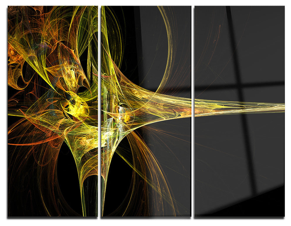 "Large Fractal Artwork Yellow" Digital Metal Wall Art, 3 Panels, 36"x28"
