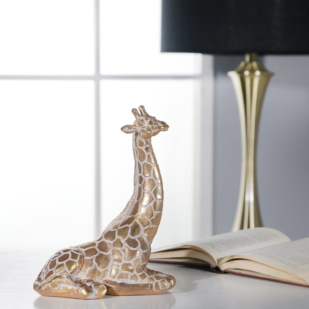 Resin 10" Sitting Giraffe, Gold