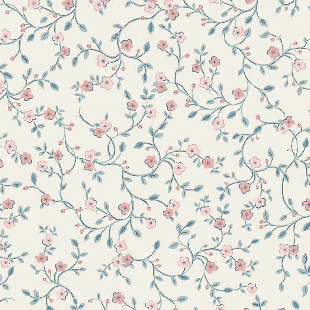 Laura Ashley Blencow Sprig Dark Duck Egg Blue Wallpaper