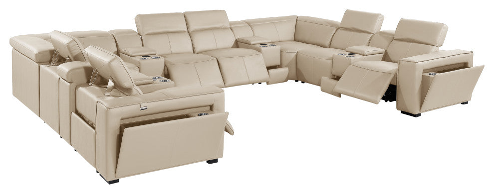 Niccolo Italian Leather 12-Piece U-Shaped 4 Power Reclining Sectional, Beige