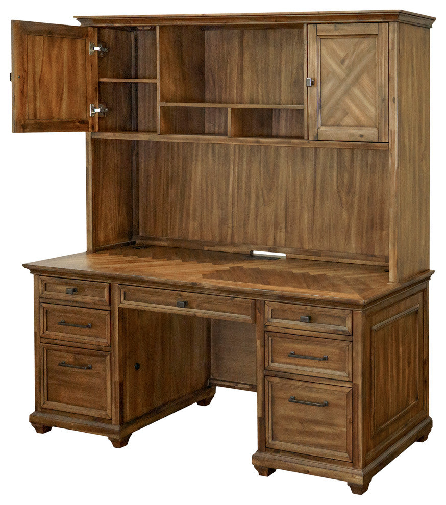 Traditional Wood Hutch With Doors Storage Hutch  Fully Assembled Brown
