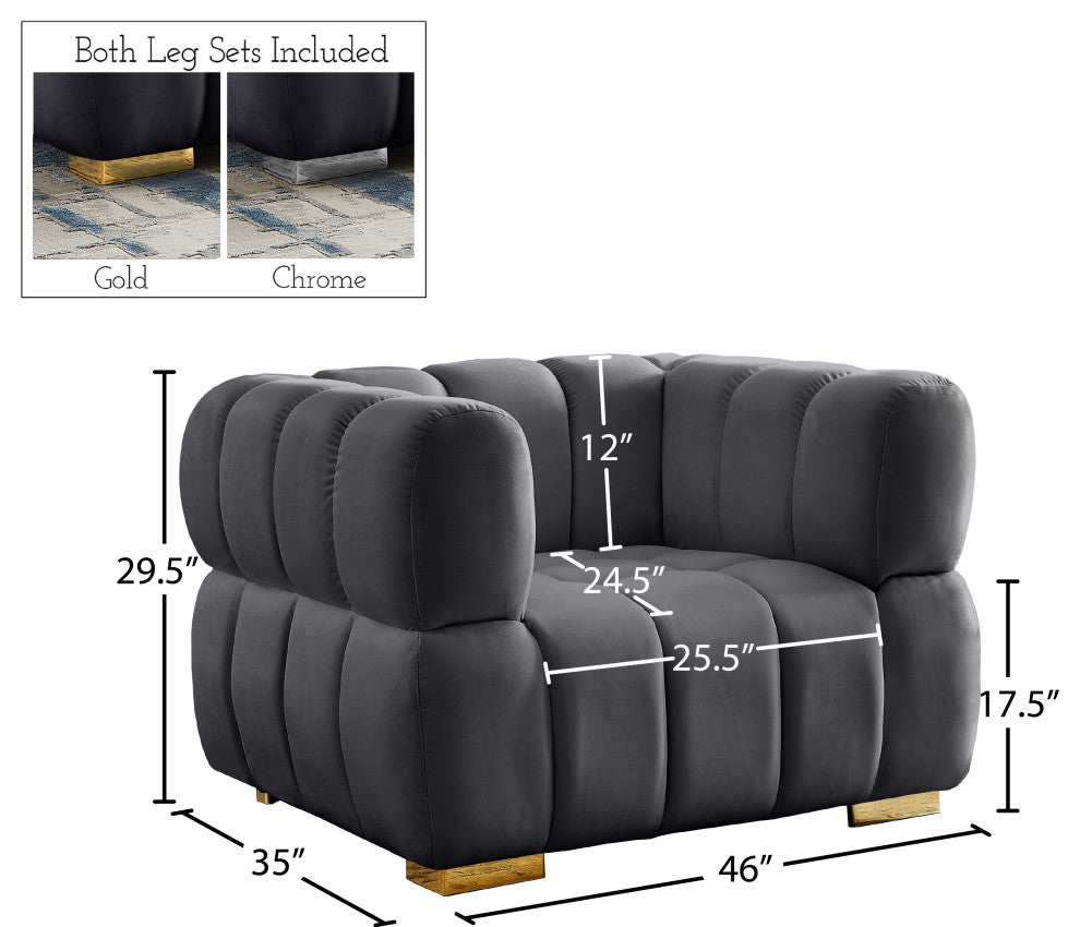 Gwen Velvet Upholstered Chair, Gray, Chair