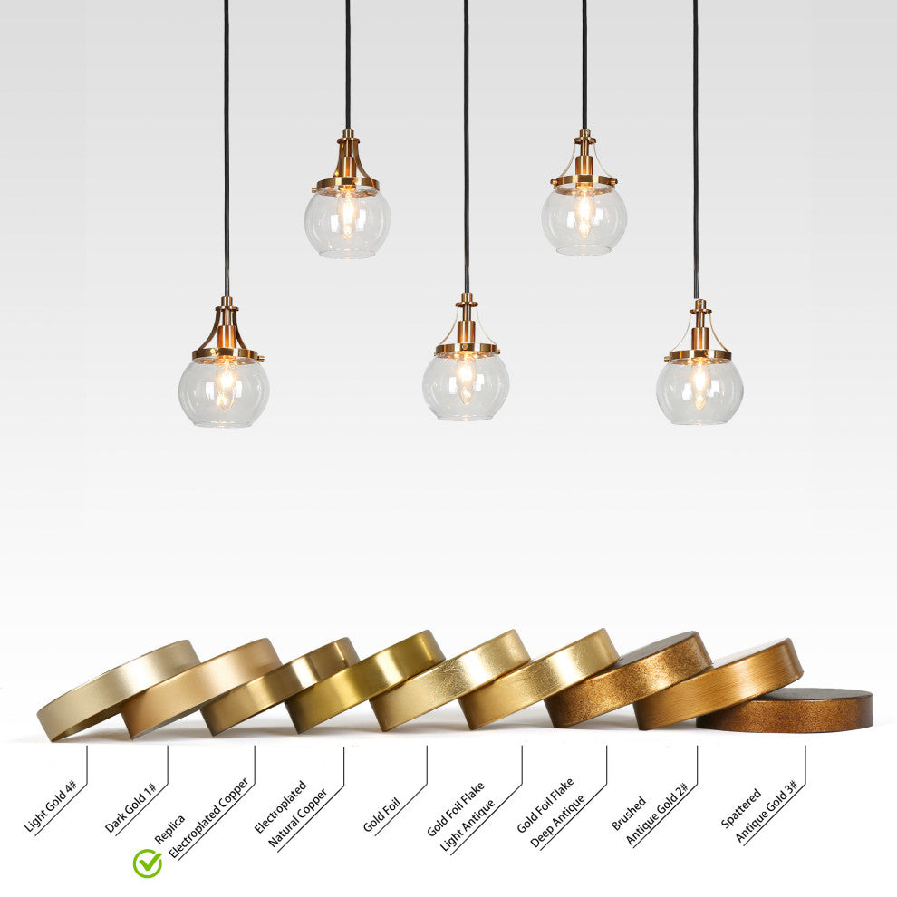 LNC 6-Light Matte Black and Polished Gold Modern Kitchen Island Light, Cluster