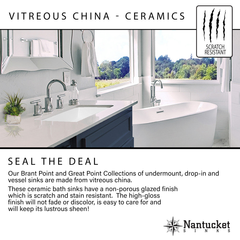 Nantucket Sinks UM-159-W Undermount Ceramic Sink, White