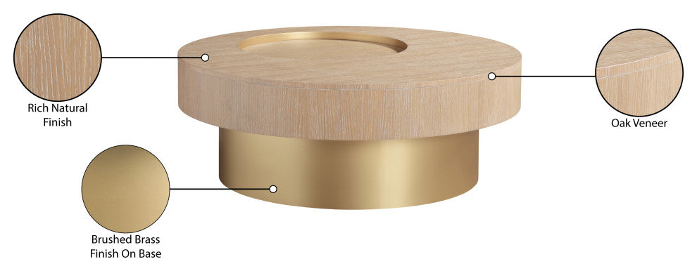 Makai Coffee Table with Oak Veneer Top and Metal Base, Natural