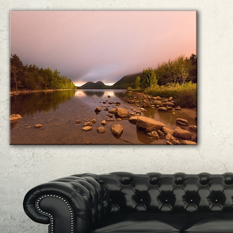 "Jordan Pond in Acadia Park" Contemporary Landscape Canvas Art, 32"x16"