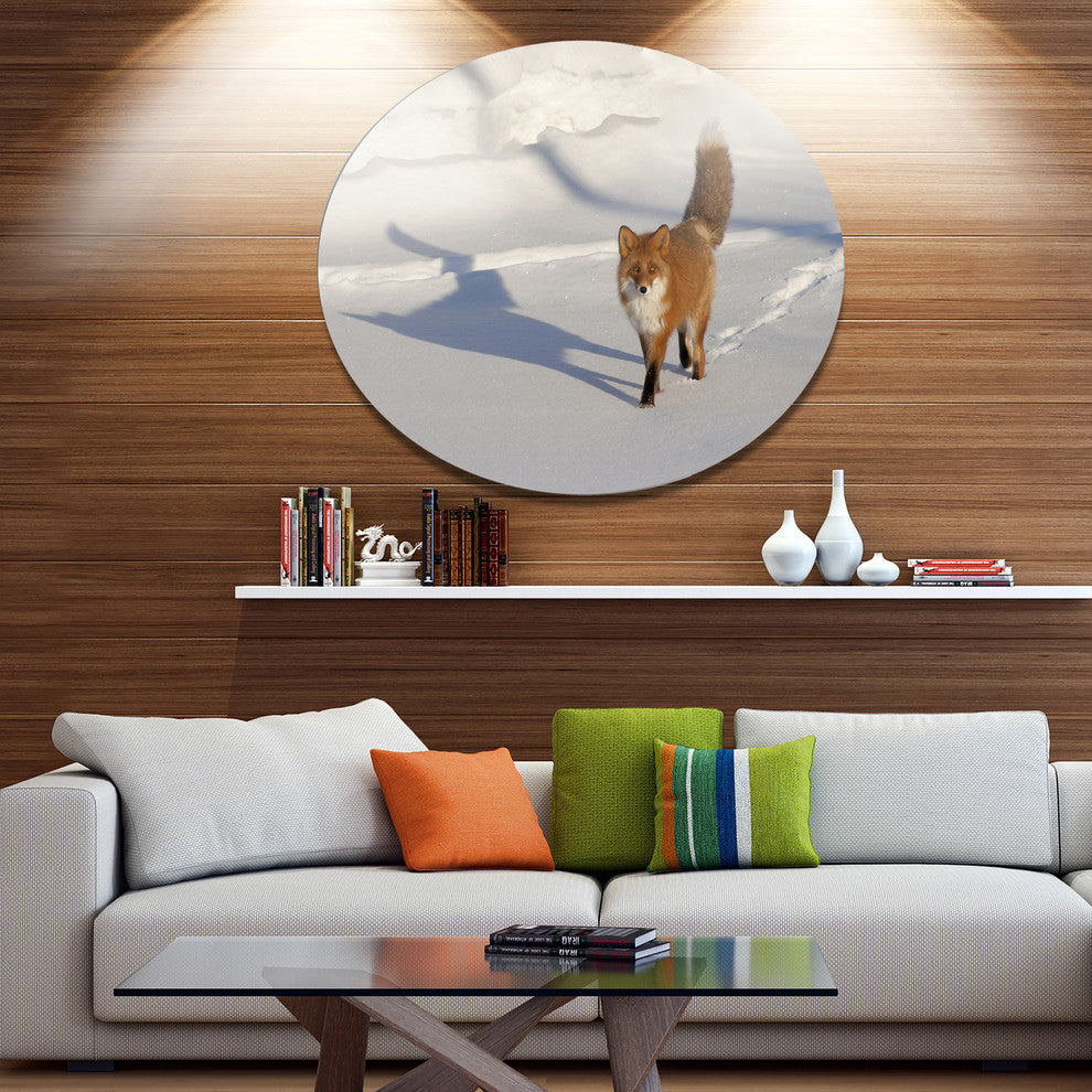 Brown Winter Cat With Footprints, Animal Large Disc Metal Wall Art, 23"