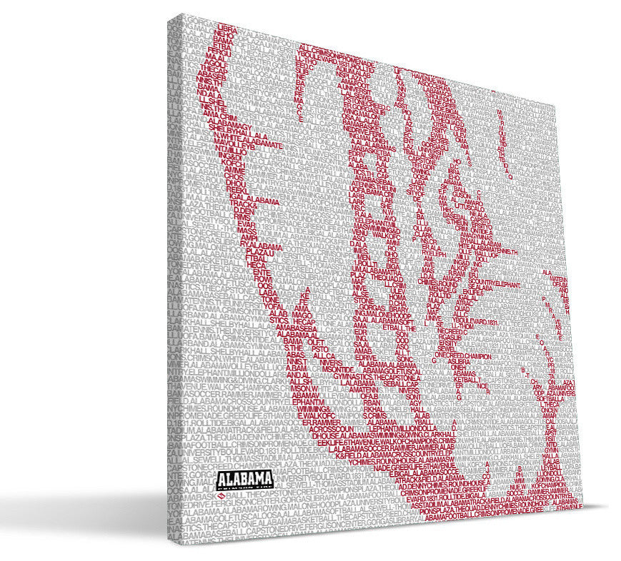 AL Crimson Tide Typo Canvas Print, 16"x16"