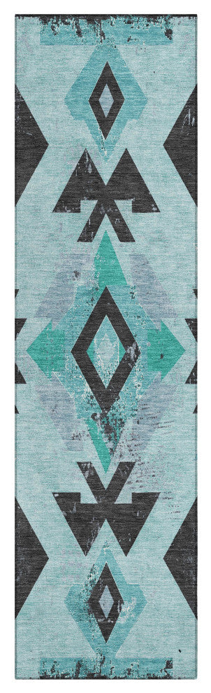 Machine Washable Indoor/Outdoor Chantille ACN1882 Teal 2'3" x 7'6" Runner Rug
