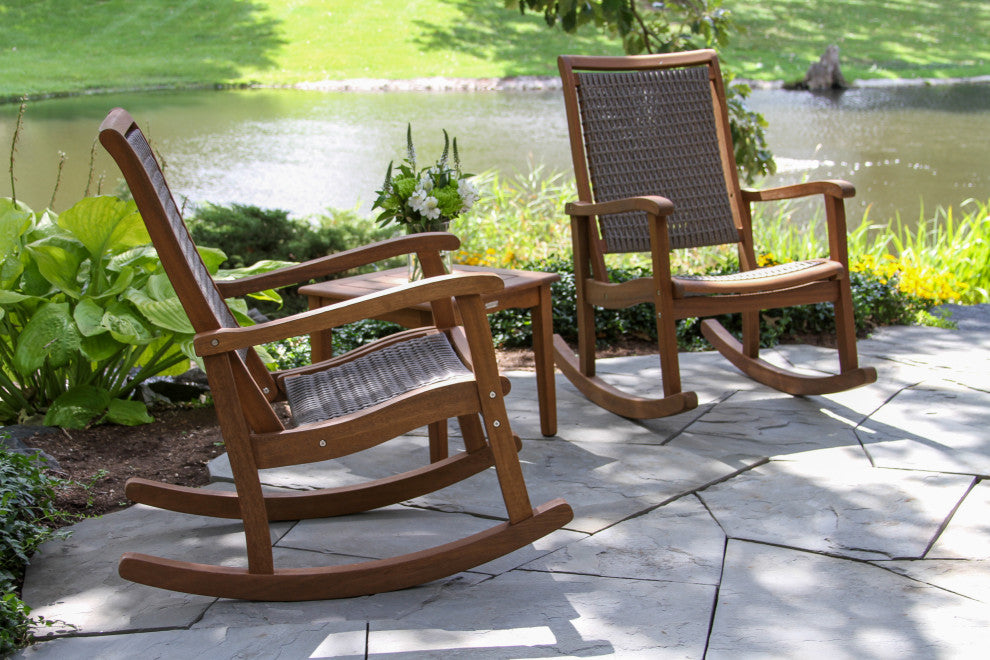 Salinas Resin Wicker and Eucalyptus Rocker Chair, Gray