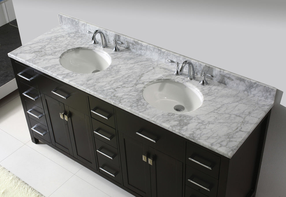 Caroline Parkway 72" Double Bathroom Vanity Set Espresso, Marble Top
