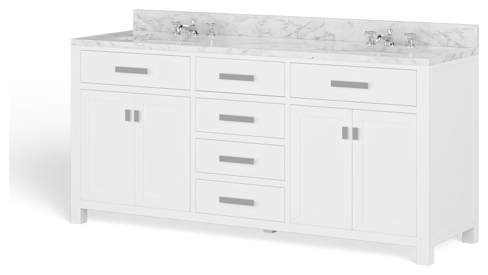 The Polaris Bathroom Vanity, Pure White, 72", Double Sink, Freestanding, With Mirror