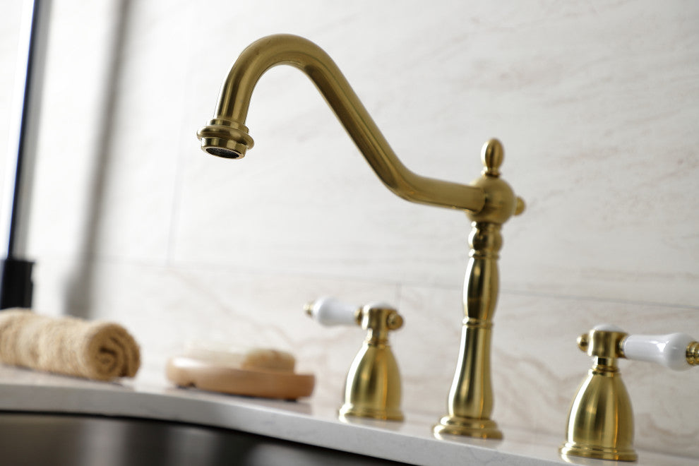 Kingston Brass KB1797BPLBS Widespread Kitchen Faucet, Brass Sprayer