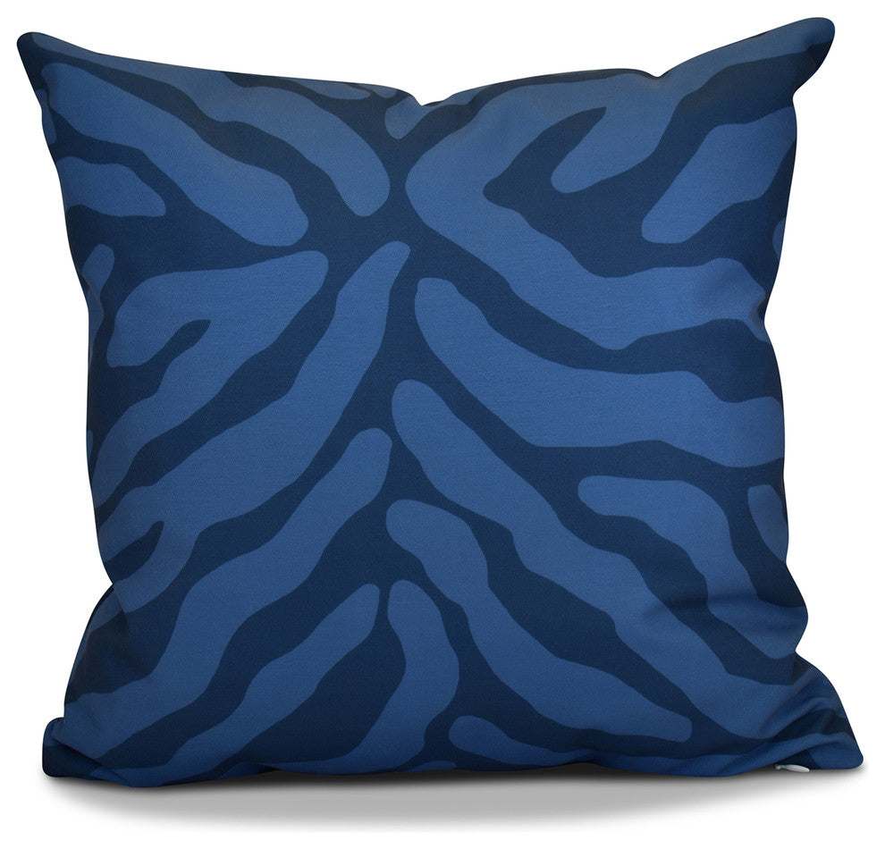 Animal Stripe Geometric Print Outdoor Pillow, Navy Blue, 18"x18"